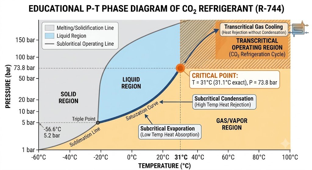 CO₂ 냉매의 임계점과 초임계 영역